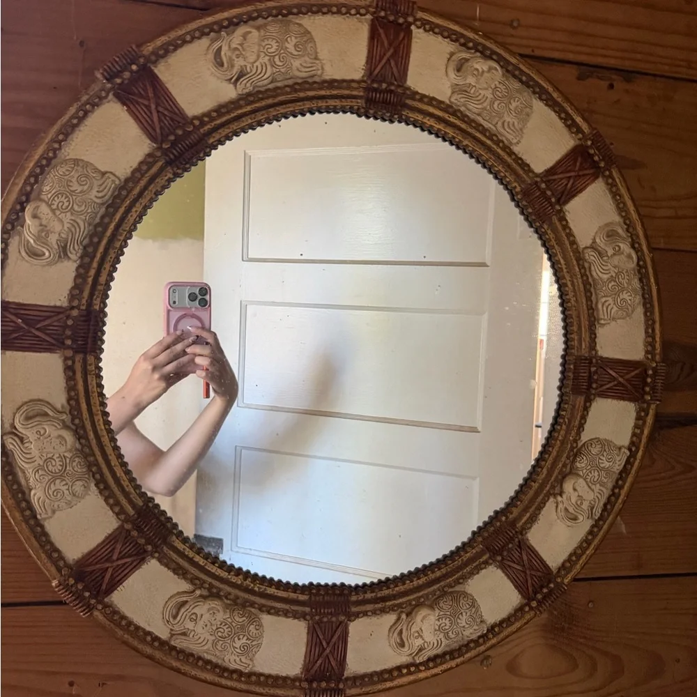Elegant Cream and Brown Wall Mirror